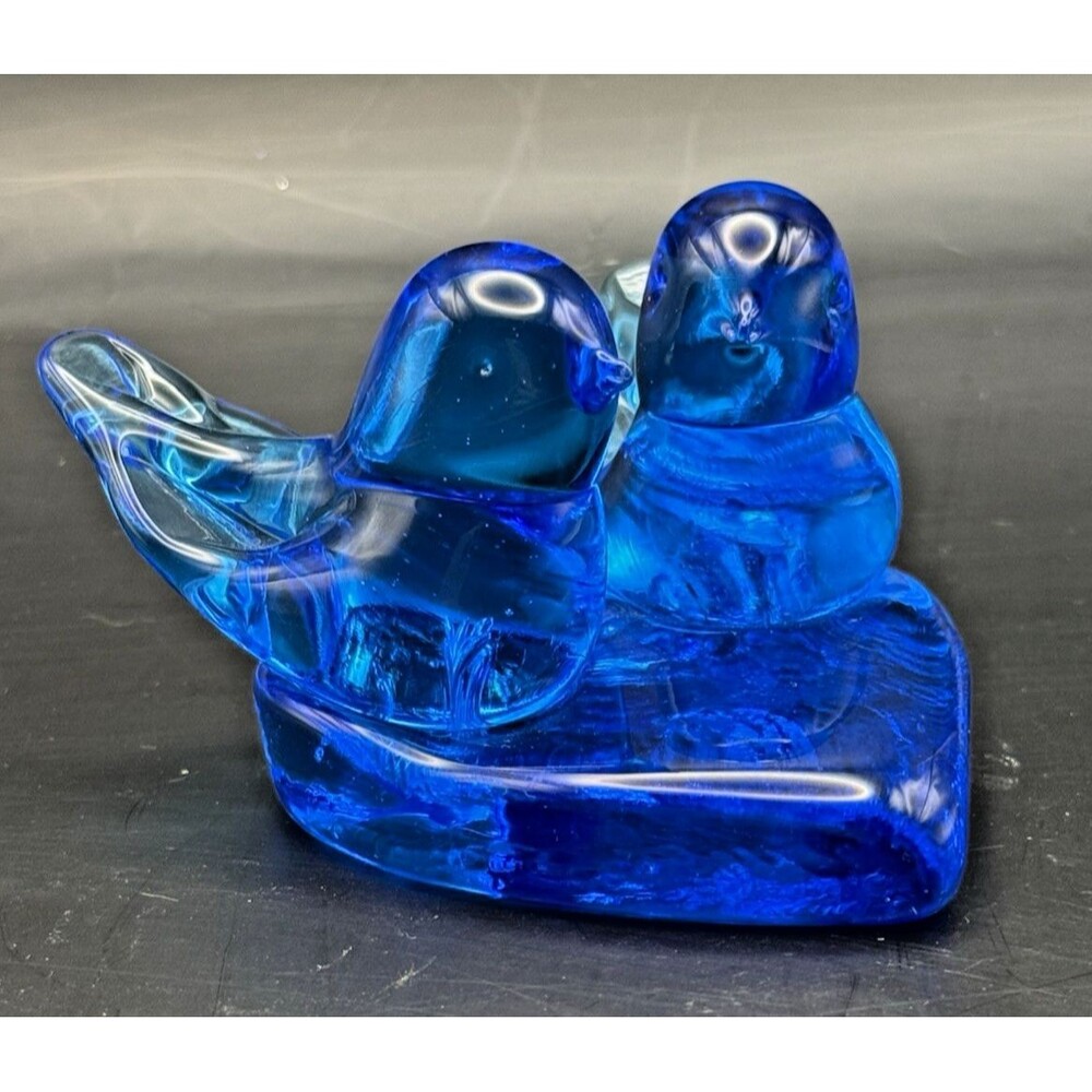 Vintage Art Glass Bluebird of Happiness Leo Ward 1990's Blue Glass Heart